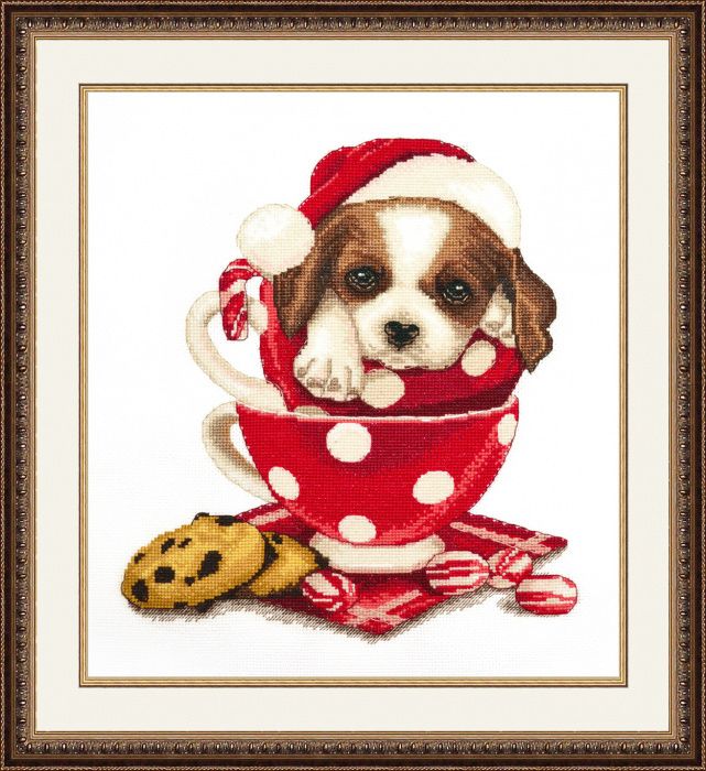 Набор для вышивания крестом ОВЕН "Новогодний сенбернар" 1005