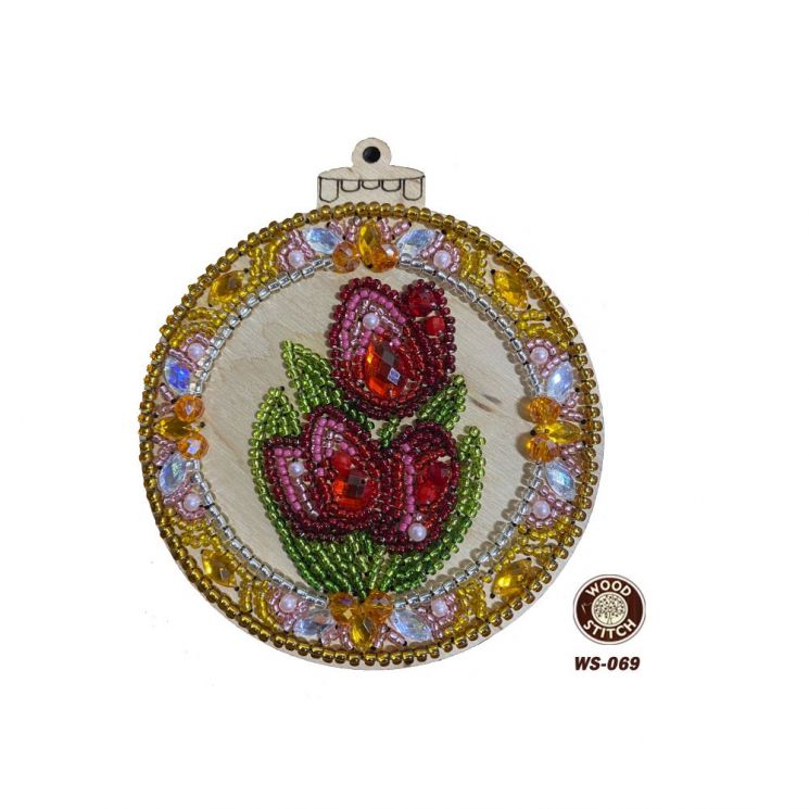 Набор для вышивания бисером WoodStitch "Новогодний шар-10" с декоративными элементами 10х11, WS-069