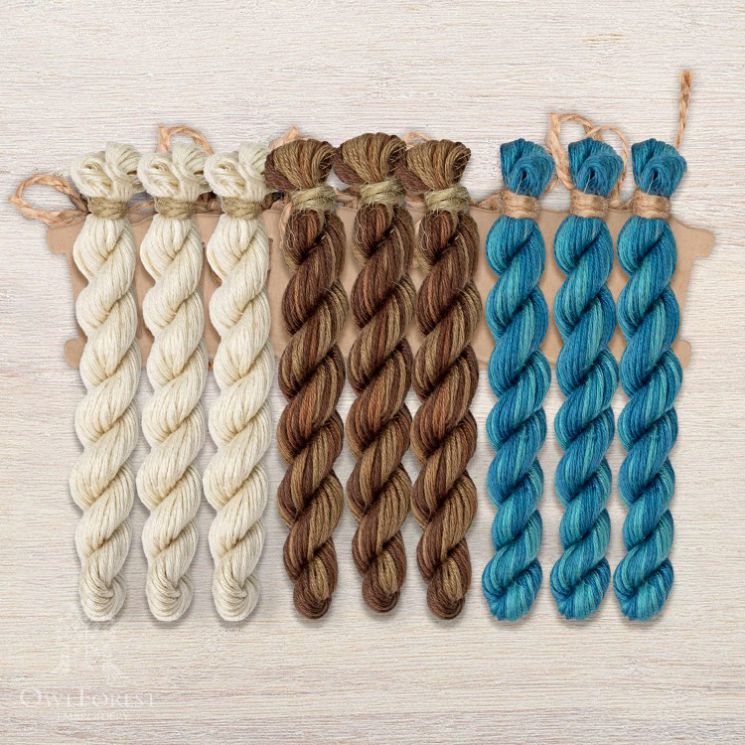  Набор ниток OwlForest для схем «Индейские мотивы» (ПНК) 3 цвета «Ящерицы» 28 каунт в 2 нити НМул-ИМЯ171-2282-3