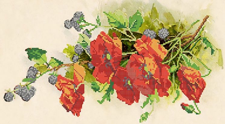 КБ-145 Схема для вышивания бисером ТМ Наследие "Маки и ежевика (по мотивам картины Катарины Кляйн)"