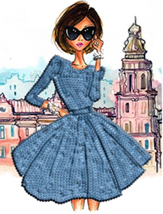 БСА4-050 Алмазная мозаика ТМ Наследие "Модная девушка в синем"