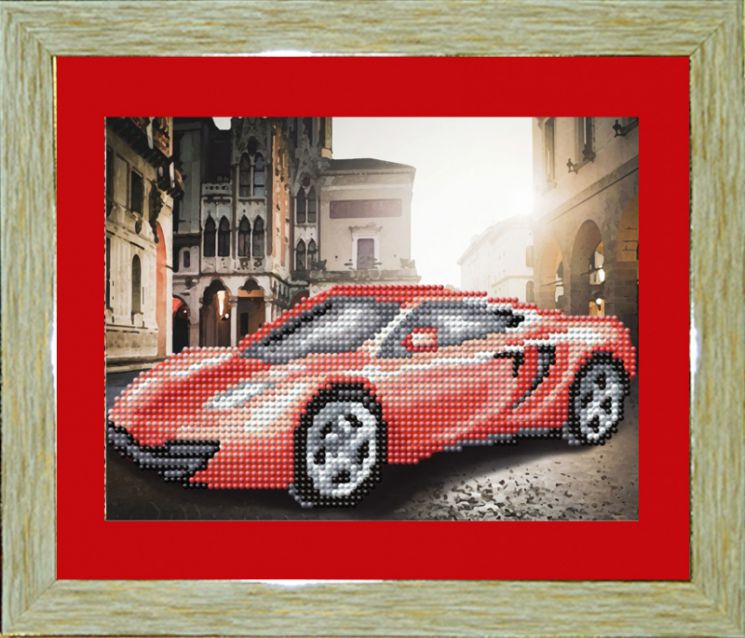 БСА4/рп-042 Алмазная мозаика ТМ Наследие с рамкой и паспарту "Красный автомобиль"