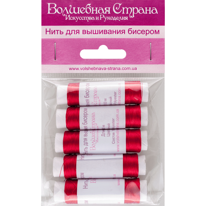 Нить для вышивания бисером ВОЛШЕБНАЯ  СТРАНА FLT-007S. Цвет: "Красный", 5шт*100м