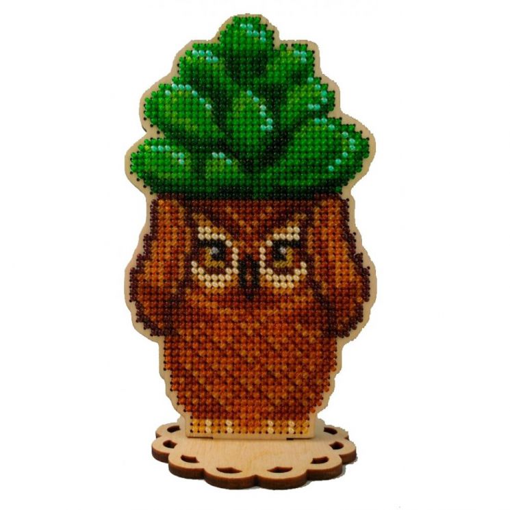 WS-031 Набор для вышивания бисером WoodStitch "Кактус-совушка "Не слышу", 13х8