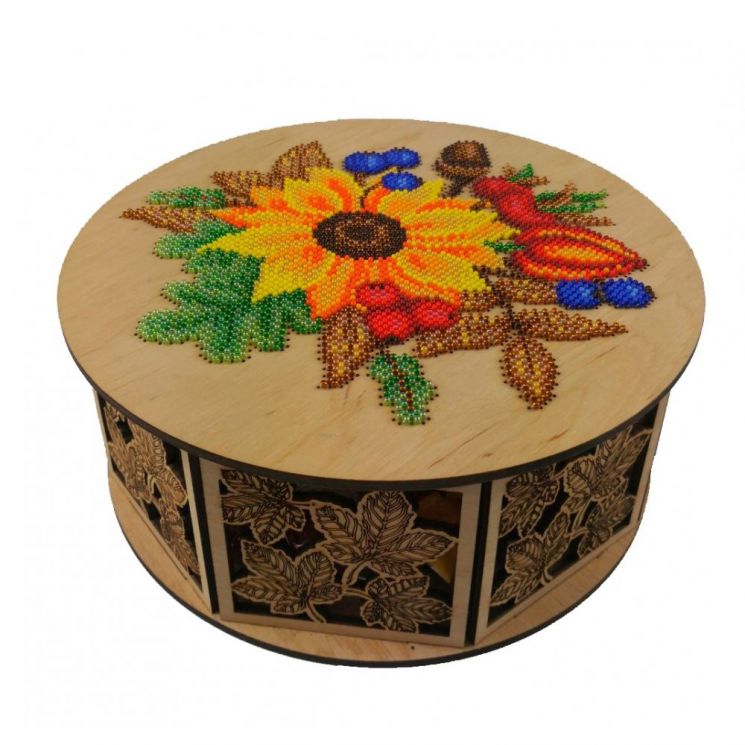 Набор для вышивания WoodStitch Шкатулка-круг "Осень", 21*21*8, KD-004