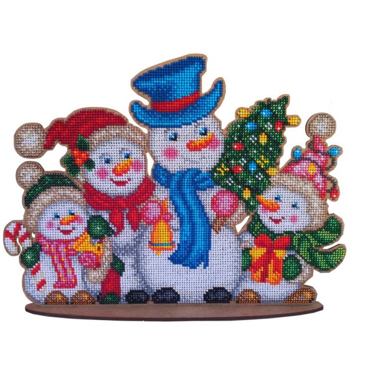 Набор для вышивания бисером WoodStitch "Веселая компания. Снеговики", 31х22, SH-004
